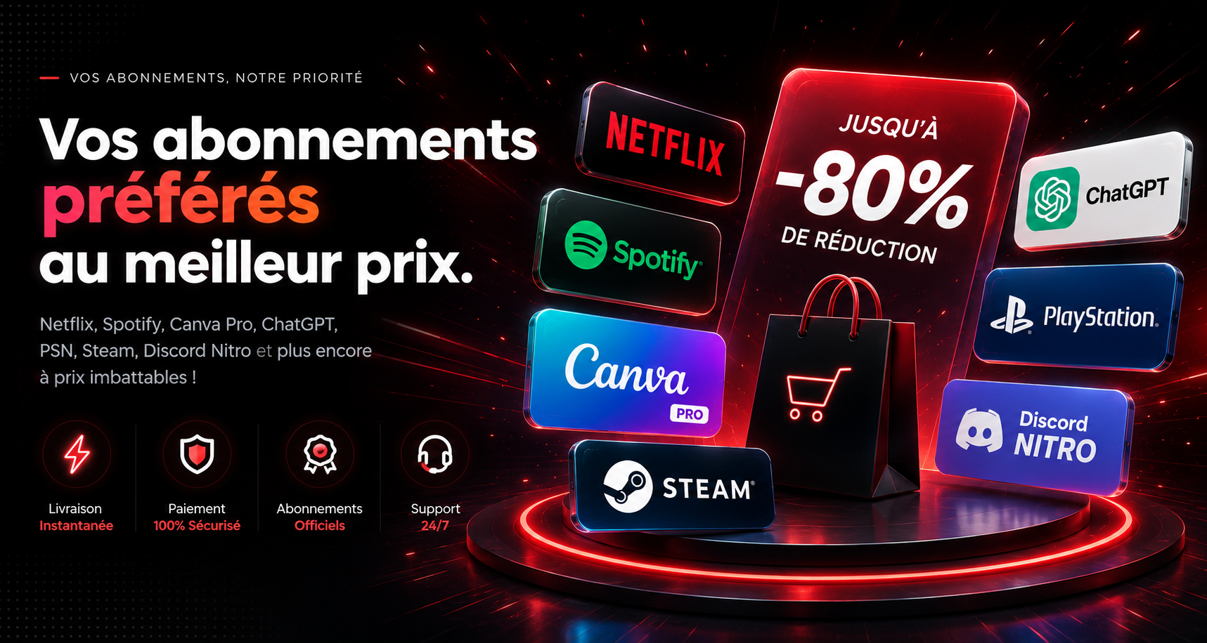 Vos abonnements préférés au meilleur prix, jusqu'à 80% de réduction